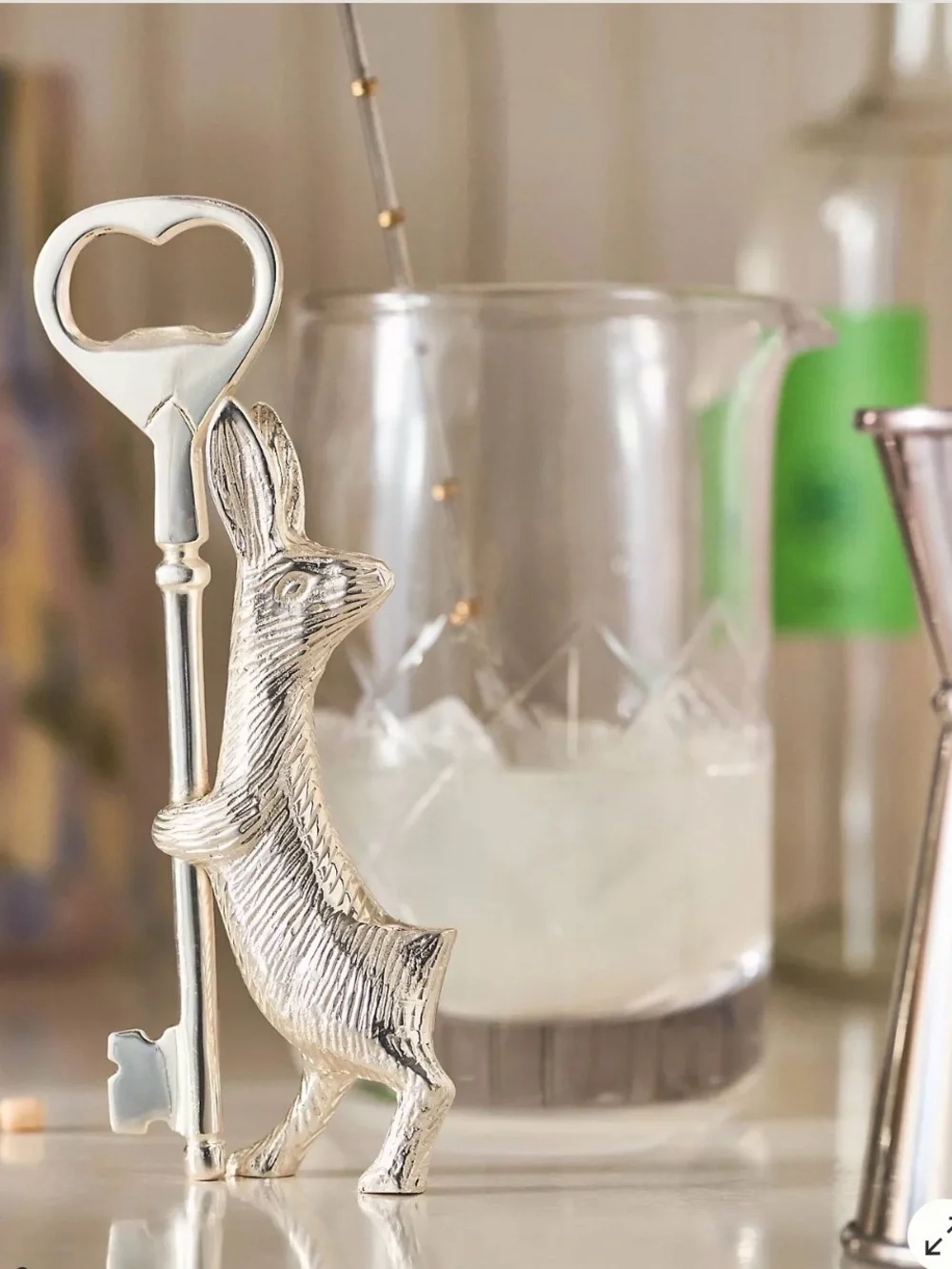 Anthropologie Hop To It Bunny Holding Key Bottle Opener Silver Finish